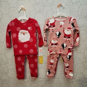 New baby girl's Santa Christmas pajamas bundle, Size 12 months